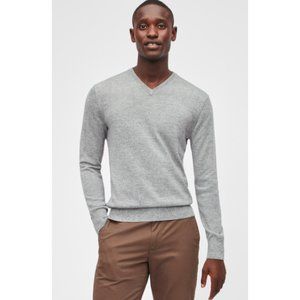 BONOBOS Light Heather Gray V-Neck Long Sleeve 100% Wool Men's Sweater Medium